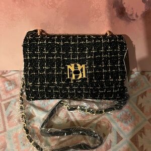 Badgley Mischka Black and White Quilted Crossbody Bag